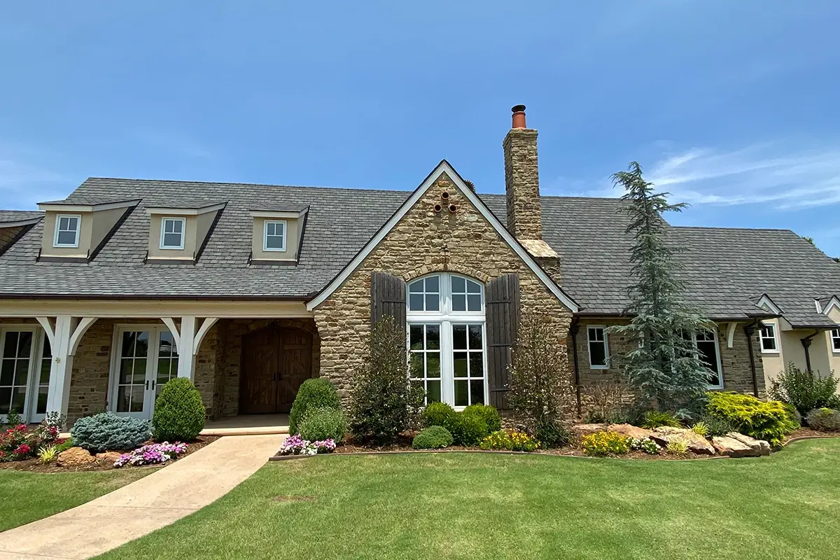 A home exterior designed with veneer stone